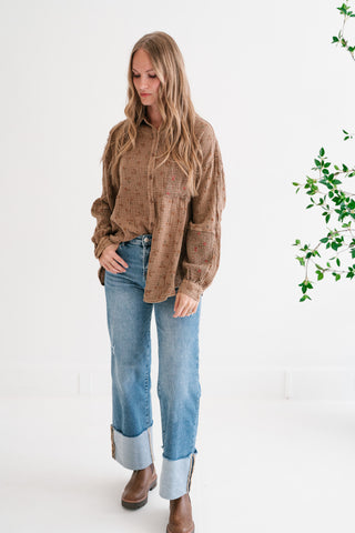 Rustic Relaxed Floral Gauze Button-Up Shirt