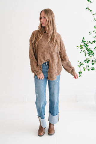 Rustic Relaxed Floral Gauze Button-Up Shirt