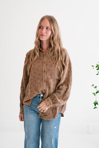 Rustic Relaxed Floral Gauze Button-Up Shirt