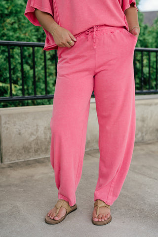 Daily Movement Mineral Wash Barrel Pants - Strawberry