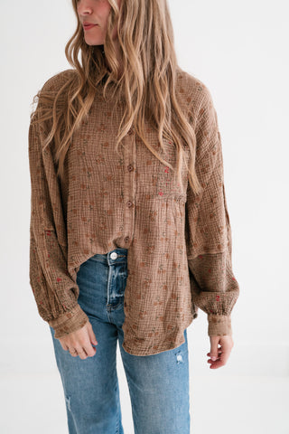 Rustic Relaxed Floral Gauze Button-Up Shirt