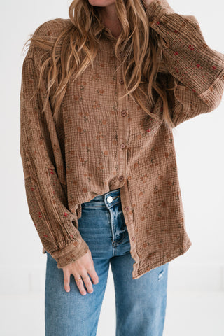 Rustic Relaxed Floral Gauze Button-Up Shirt