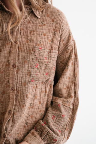 Rustic Relaxed Floral Gauze Button-Up Shirt