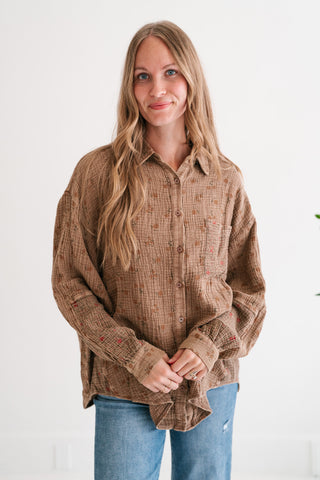 Rustic Relaxed Floral Gauze Button-Up Shirt