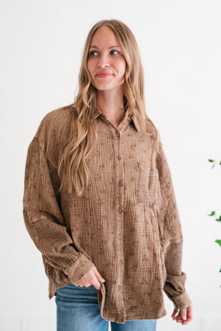 Rustic Relaxed Floral Gauze Button-Up Shirt