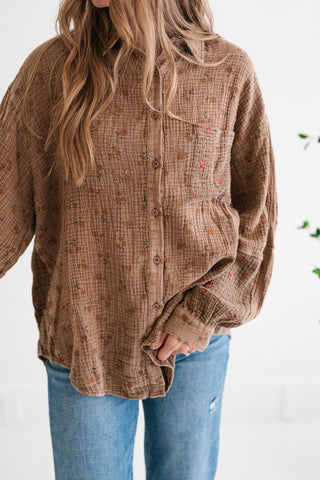 Rustic Relaxed Floral Gauze Button-Up Shirt