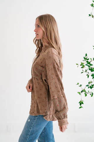 Rustic Relaxed Floral Gauze Button-Up Shirt