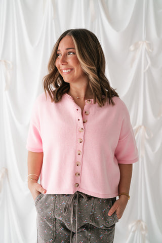 Sweet Pink Button Up Knit Cardigan