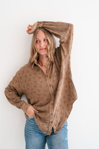 Rustic Relaxed Floral Gauze Button-Up Shirt