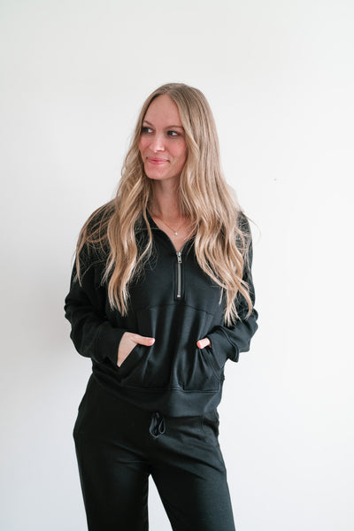 Slow It Down Quarter Zip Top - Black