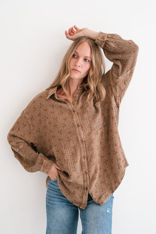Rustic Relaxed Floral Gauze Button-Up Shirt
