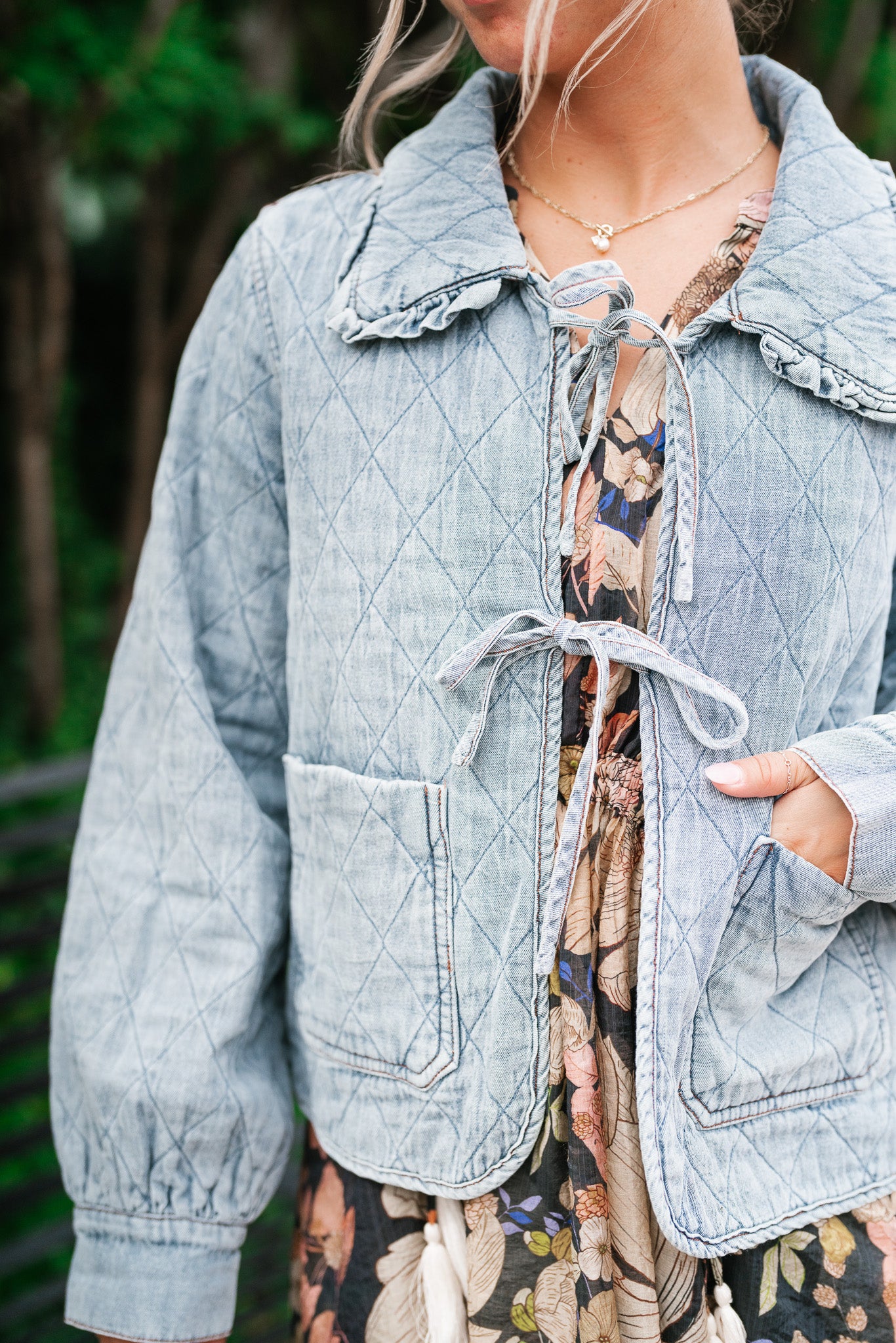 Small Town Stroll Quilted Front Tie Jacket