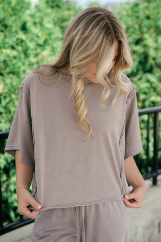 Daily Movement Mineral Wash Relaxed Tee - Mocha