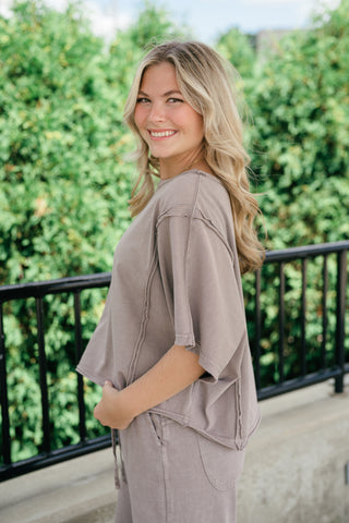 Daily Movement Mineral Wash Relaxed Tee - Mocha