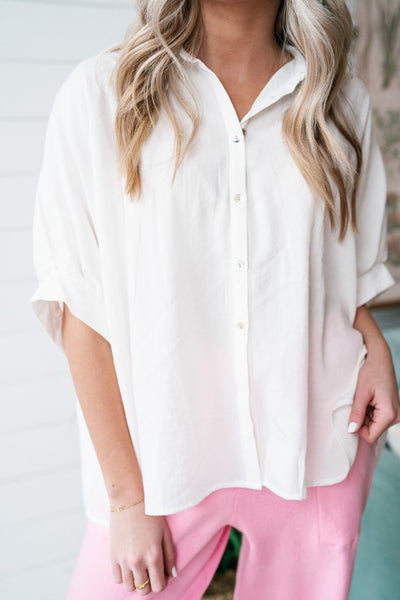 Daphne Dolman Sleeve Button Up- White