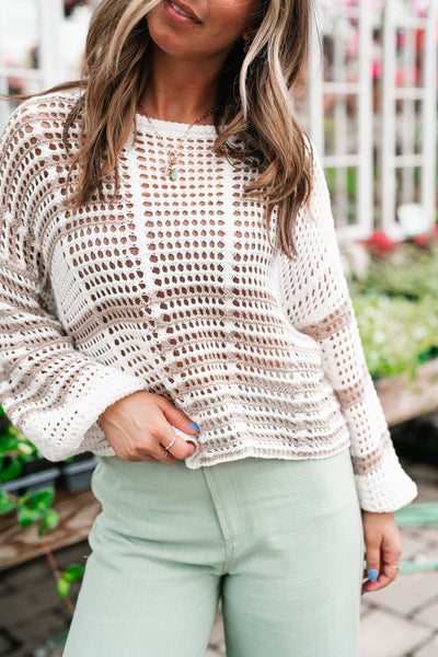 Signature Style Open Knit Sweater Top - Mocha