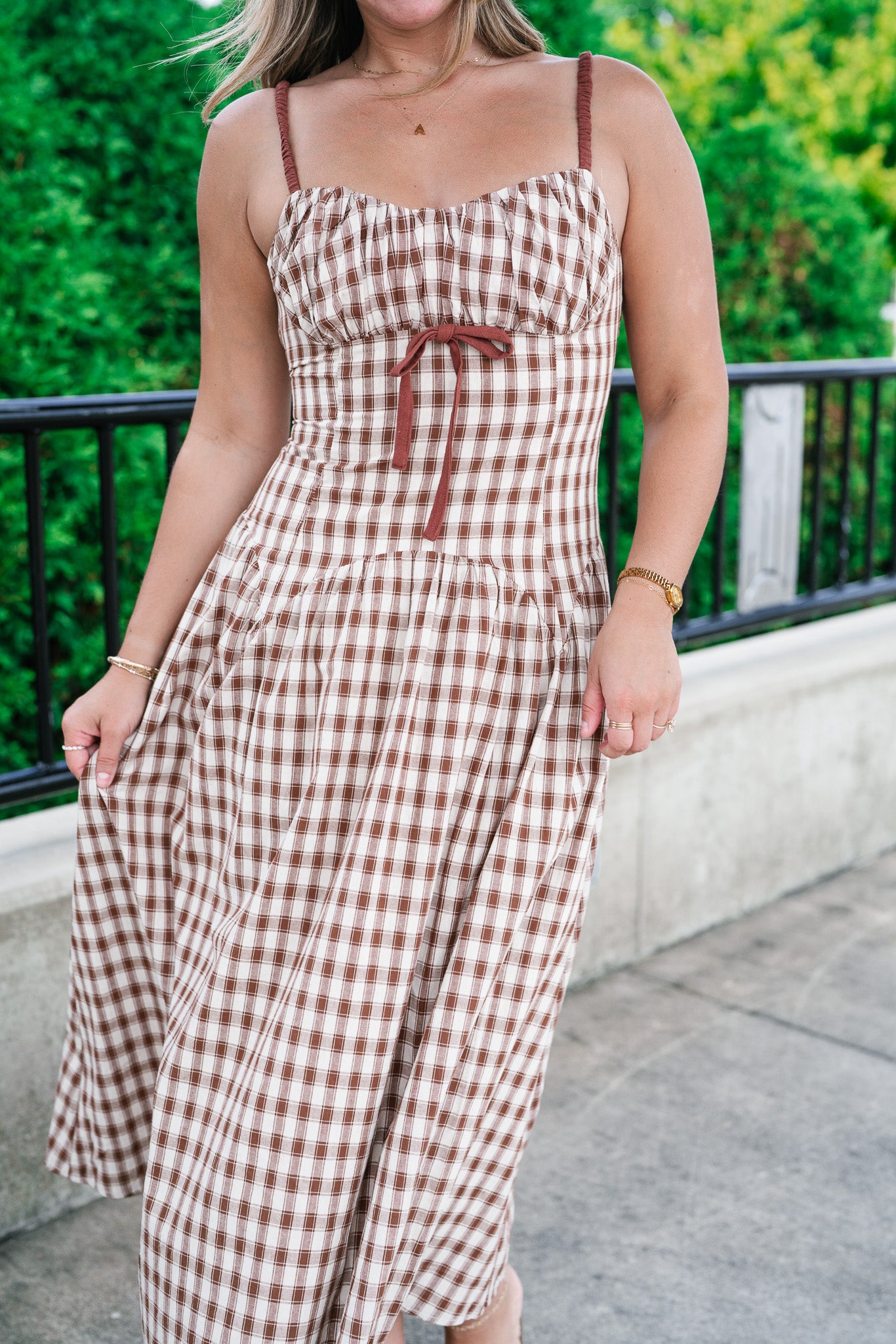 Gingham Daydream Midi Dress - Brown