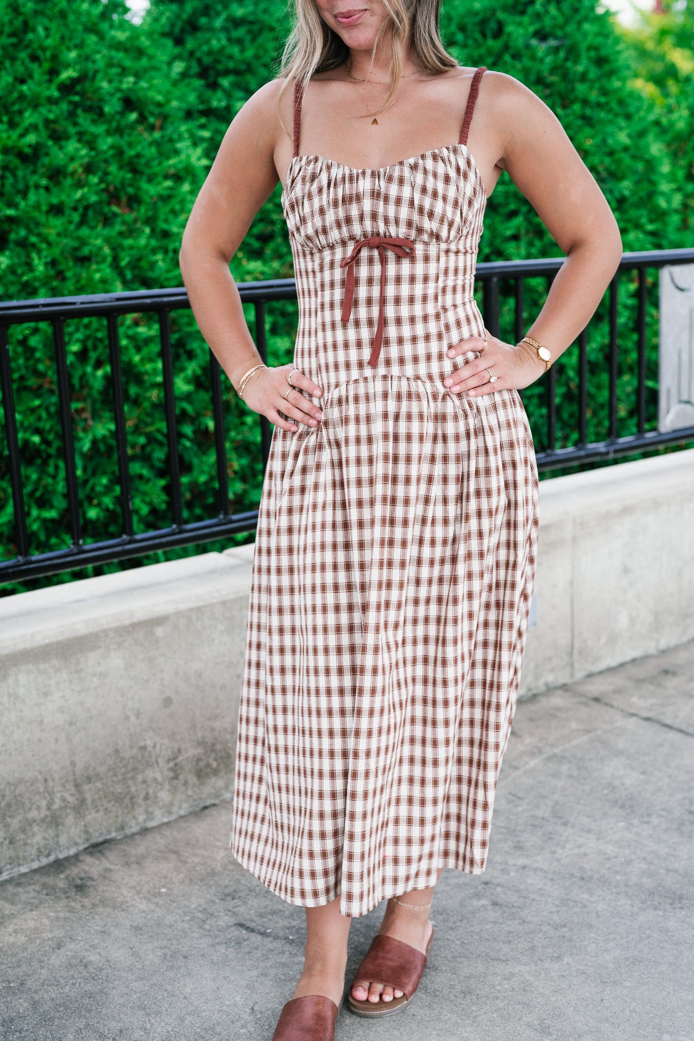 Gingham Daydream Midi Dress - Brown