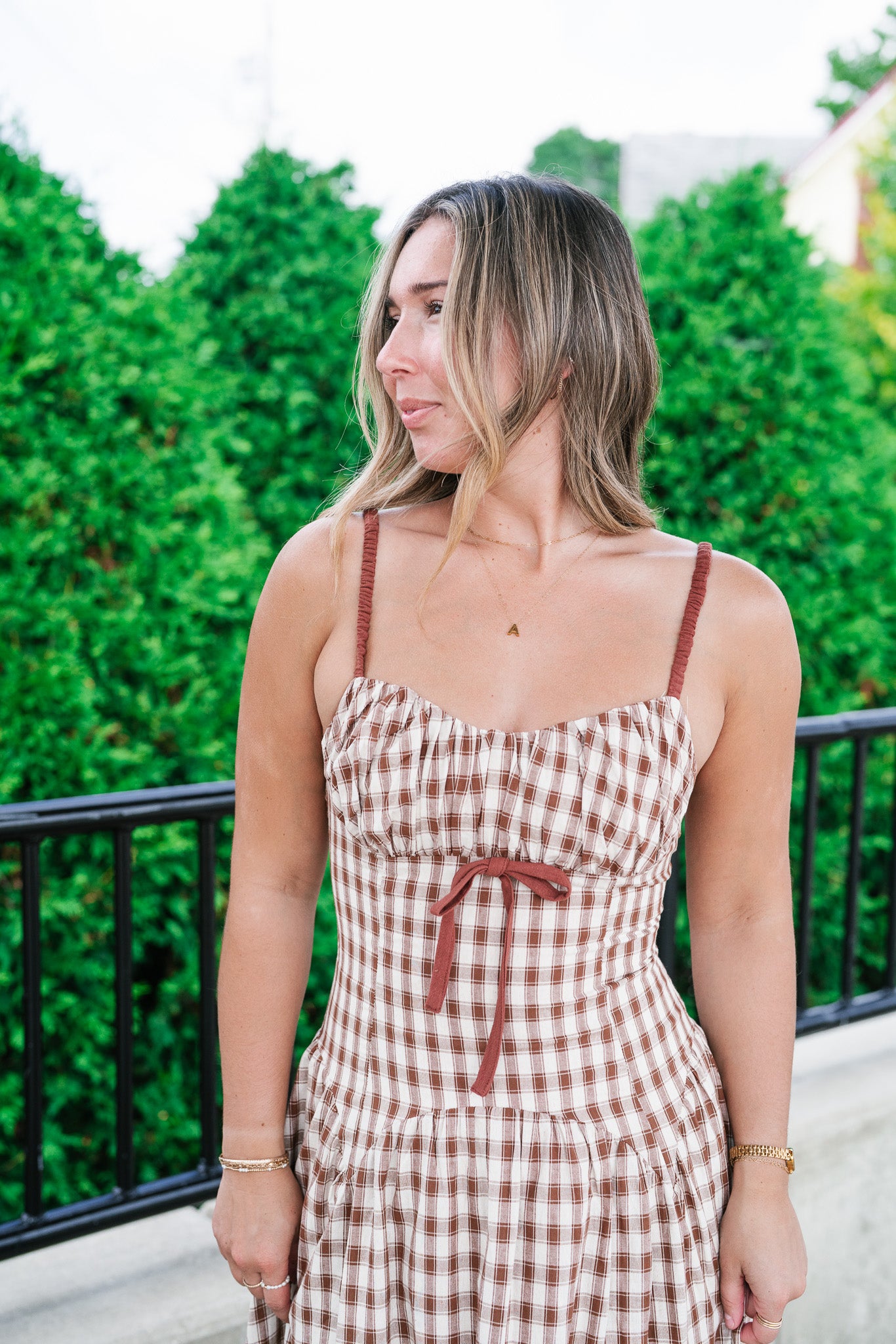 Gingham Daydream Midi Dress - Brown