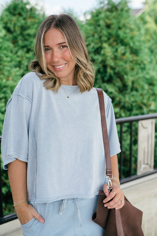 Daily Movement Mineral Wash Relaxed Tee - Sky Blue