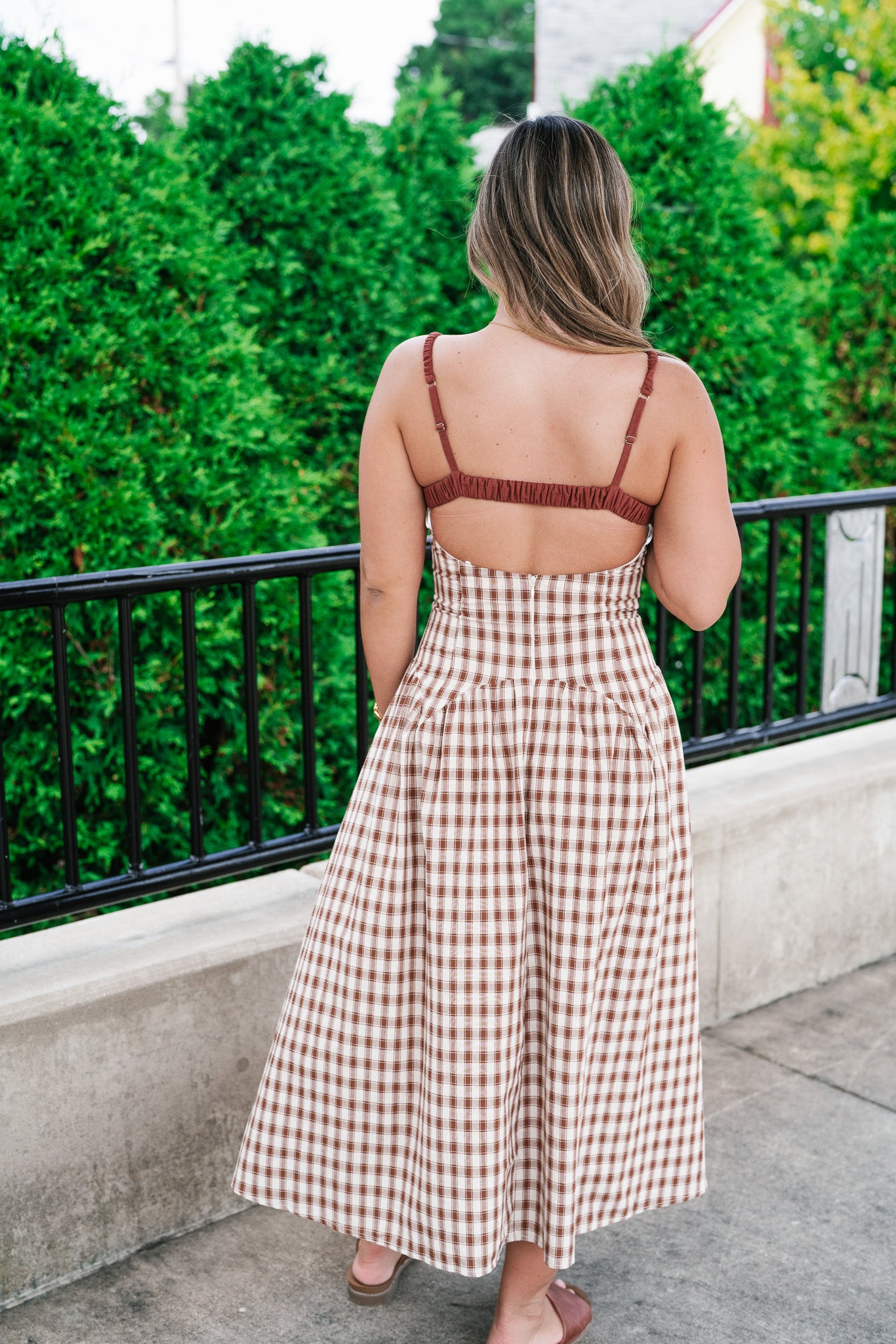 Gingham Daydream Midi Dress - Brown