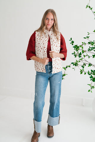 Fall Bloom Quilted Vest - White