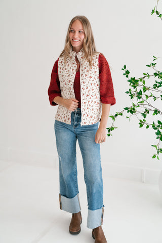 Fall Bloom Quilted Vest - White