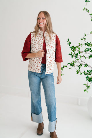 Fall Bloom Quilted Vest - White