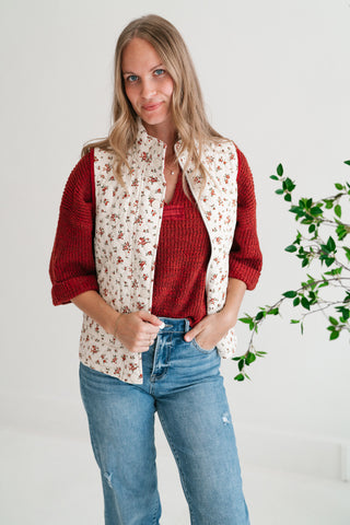 Fall Bloom Quilted Vest - White