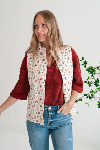 Fall Bloom Quilted Vest - White