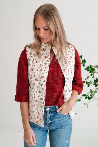 Fall Bloom Quilted Vest - White
