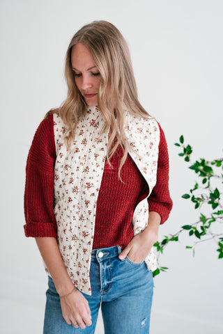 Fall Bloom Quilted Vest - White
