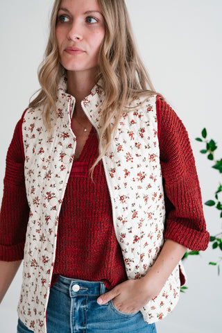 Fall Bloom Quilted Vest - White