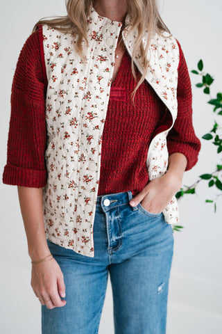 Fall Bloom Quilted Vest - White