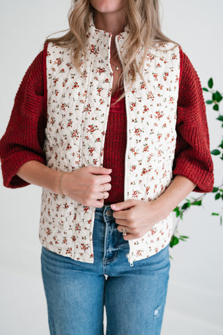 Fall Bloom Quilted Vest - White