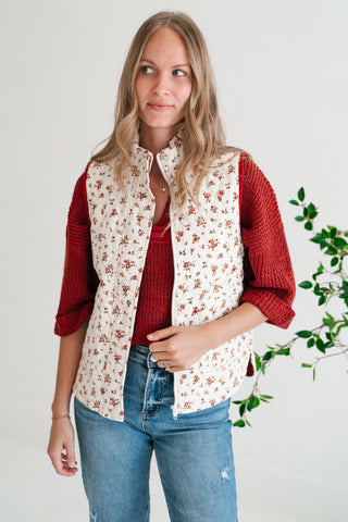 Fall Bloom Quilted Vest - White