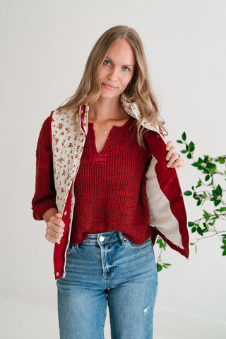 Fall Bloom Quilted Vest - White