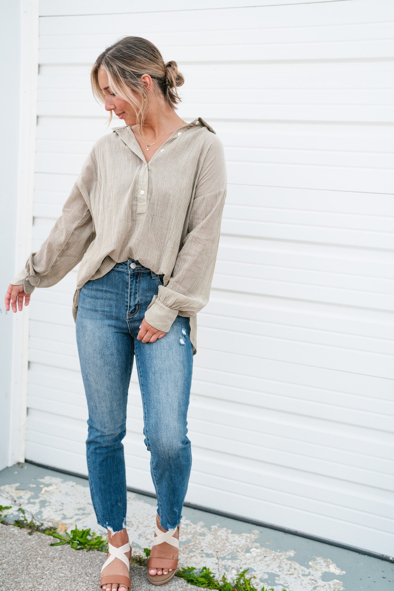 Lizzie Striped Button Top