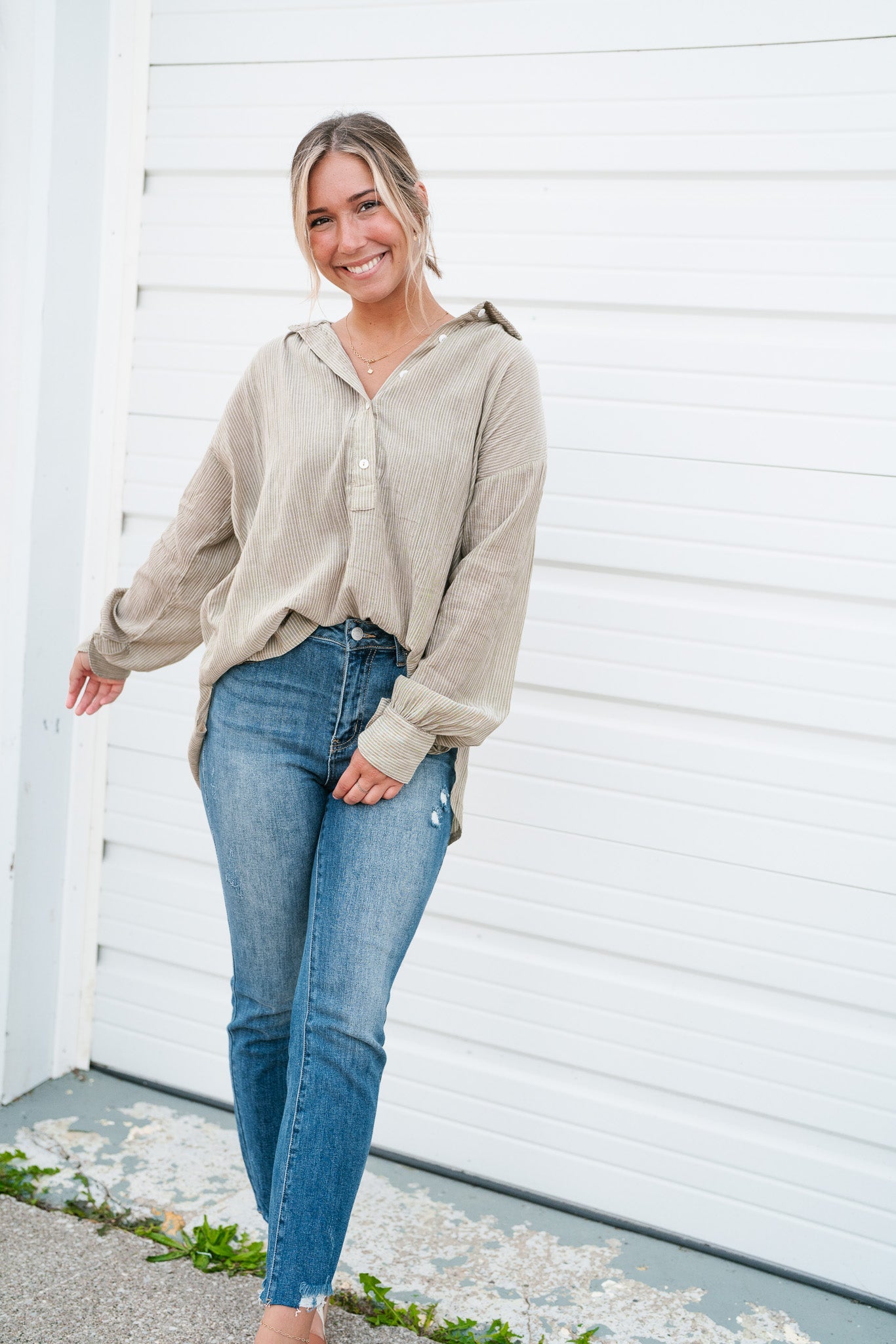 Lizzie Striped Button Top
