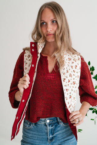 Fall Bloom Quilted Vest - White