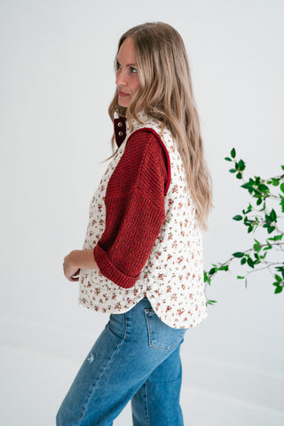 Fall Bloom Quilted Vest - White