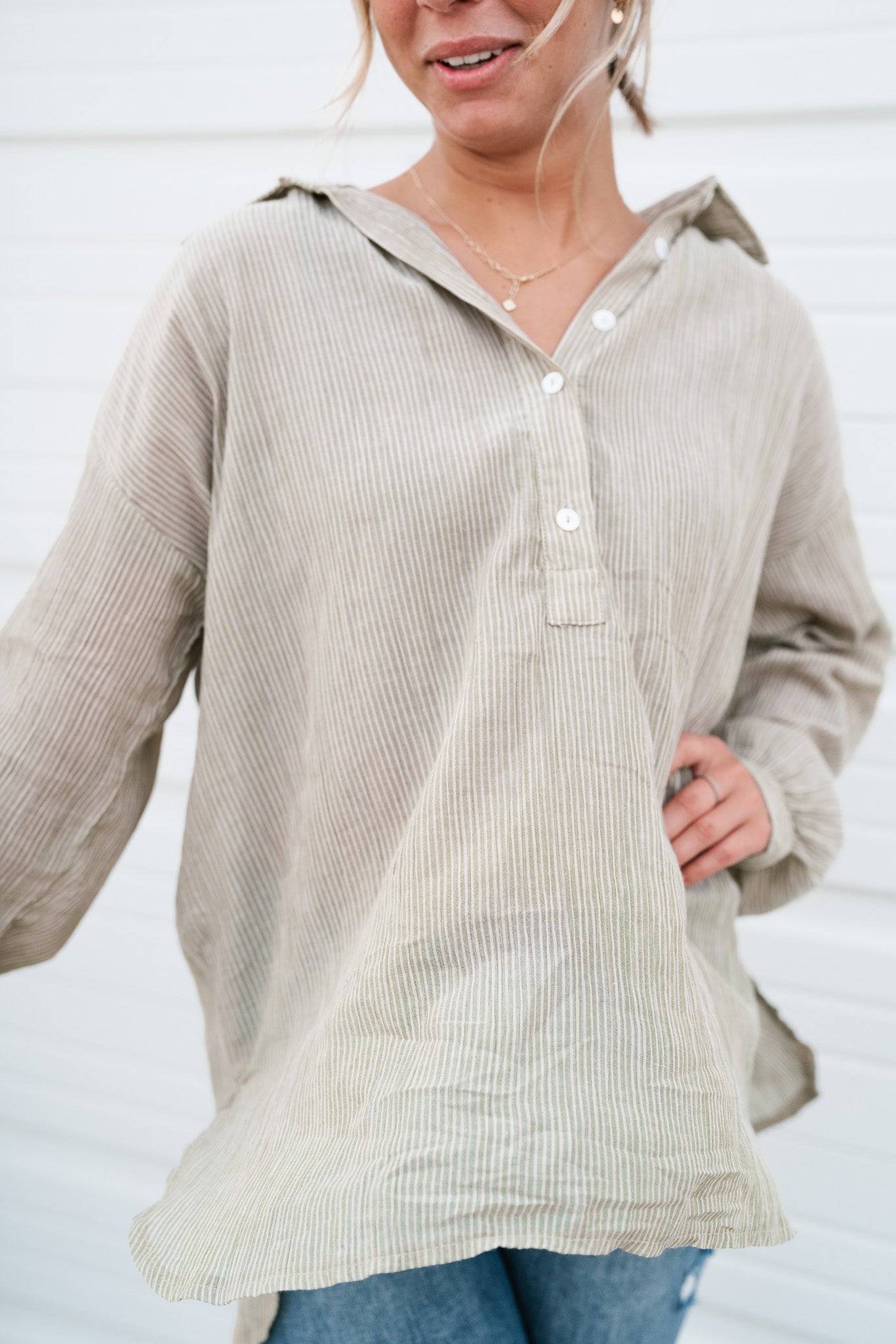 Lizzie Striped Button Top