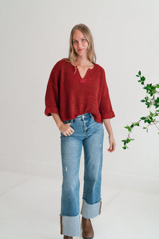 Autumn Glow Quarter Sleeve Sweater - Rust