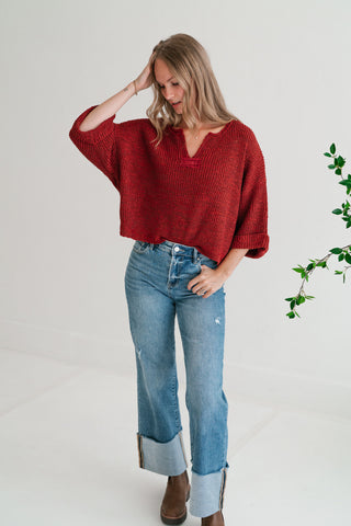 Autumn Glow Quarter Sleeve Sweater - Rust