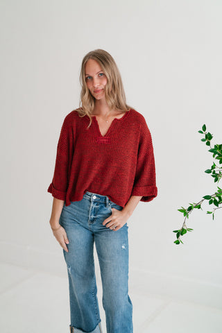 Autumn Glow Quarter Sleeve Sweater - Rust