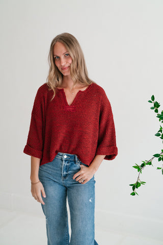 Autumn Glow Quarter Sleeve Sweater - Rust