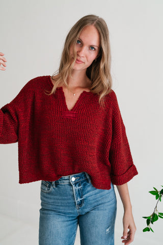 Autumn Glow Quarter Sleeve Sweater - Rust