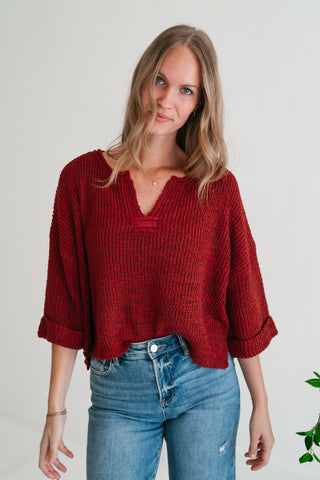 Autumn Glow Quarter Sleeve Sweater - Rust