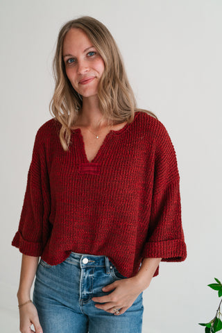Autumn Glow Quarter Sleeve Sweater - Rust