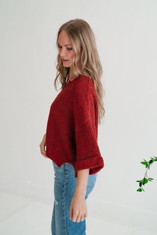 Autumn Glow Quarter Sleeve Sweater - Rust